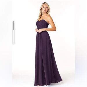 Bill Levkoff Strapless Floor-Length Bridesmaid Dress Dark Purple Chiffon Sz 4